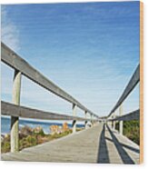 Wooden Footbridge By Ocean #1 Wood Print