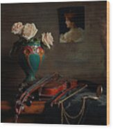 Still Life With Violin And Roses #15 Wood Print