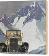 1928 Lorraine On Snowy Road Alps Original French Art Deco Illustration Wood Print