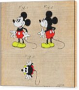 1930 Walt Disney Colorized Mickey Mouse Patent Print Antique Paper Wood Print