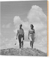 1930s Couple Man Woman Golfers Walking Wood Print