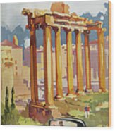 1933 Hispano Suiza Coupe With Driver Among Greek Ruins Original French Art Deco Illustration Wood Print