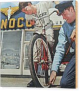 1960s Advertisement For Sunoco With Attendant And Boy With Bicycle Wood Print