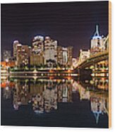 City Skyline Of Pittsburgh At Night #2 Wood Print