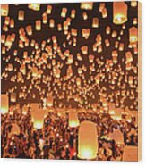 Floating Lanterns  Yi Peng In Thailand #2 Wood Print