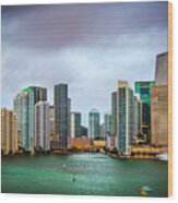 Miami, Florida Skyline At Biscayne Bay #2 Wood Print