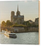 Notre Dame De Paris With Cruise Ship #2 Wood Print