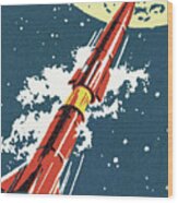Rocket In Outer Space #2 Wood Print