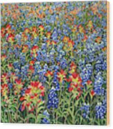 Spring Bliss -bluebonnet And Indian Paintbrush Wood Print