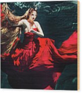 Female Dancer Performing Under Water Wood Print