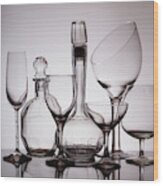 Wine Decanters With Glasses #3 Wood Print