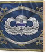 325th Airborne Infantry Regiment - 325th  A I R  Insignia With Parachutist Badge Over Flag Wood Print