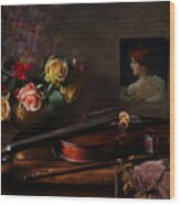 Still Life With Violin And Flowers #4 Wood Print