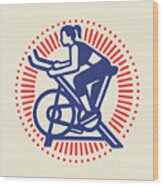 Woman Working Out On An Exercise Bike #4 Wood Print
