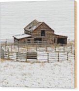 41,674.04209 Fz Weathered Old Barn, Corral Fence Winter Snow Sc #4167404209 Wood Print