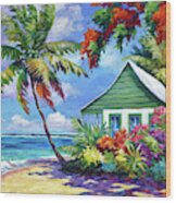 5x7 Green Cottage On The Beach Wood Print