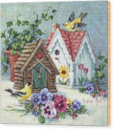 610 Goldfinch Birdhouses Wood Print