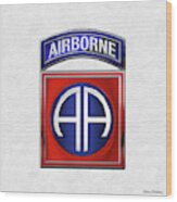 82nd Airborne Division - 82  A B N  Insignia Over White Leather Wood Print