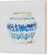 A Blue And White  Chrysanthemum Jarlet Yuan Dynasty  1279-1368  Watercolor By Ahmet Asar Wood Print