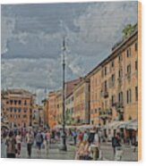 A Busy Piazza Navona Wood Print