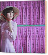 A Girl In A Pink Ao Dai And A Non La Wood Print