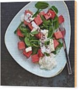 A Salad With Watermelon, Feta And Spinach Lebanon Wood Print