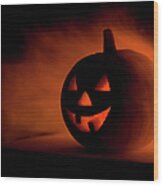 A Scary Halloween Pumpkin In Smoke Wood Print
