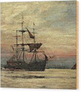 A Ship Recieving A Pilot Through Busy Thames Waters Wood Print