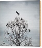 A Tree In Which Many Crows Have Rest Wood Print