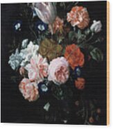 A Tulip, Carnations, And Morning Glory Wood Print
