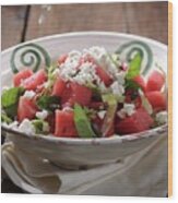 A Watermelon Salad With Feta Cheese And Mint Wood Print
