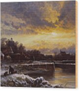 A Winter Landscape, Evening By George Augustus Williams Wood Print