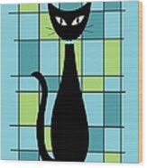 Abstract Cat In Light Blue Wood Print