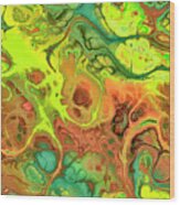Abstract Fractals  Yellow, Orange And Green Wood Print