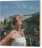 Actress Janet Leigh Filming Outdoors Wood Print
