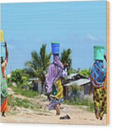 African Women Go To Fetch Water W Wood Print