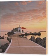 Agios Isidoros Church In Northern Chios At Sunrise. Wood Print
