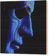 Ai Robotic Face Profile Close Up Blue Contour Wood Print