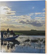 Airboat At Sunset #660 Wood Print