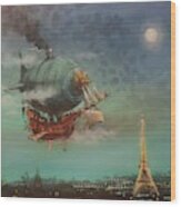 Airship Over Paris Wood Print