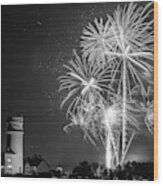 Norfolk Lighthouse And Fireworks Wood Print