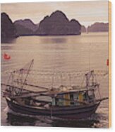 Amber Tones Fishing Vessel Vietnam Wood Print