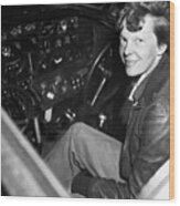 Amelia Earhart In The Cockpit Of An Wood Print