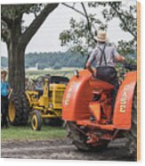Amish Men And Tractors Wood Print