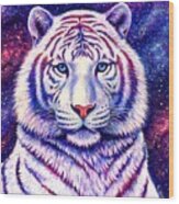 Among The Stars - Cosmic White Tiger Wood Print