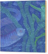 Amphibian And The Fish King, Fantasy Art, Underwater Wood Print