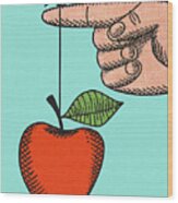 An Apple Tied To A Finger Wood Print