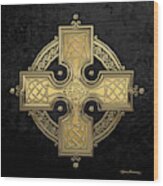 Ancient Gold Celtic Knot Cross Over Black Velvet Wood Print