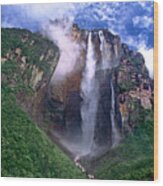 Angel Falls And Ayuan Tepui Canaima National Park Venezuela Wood Print