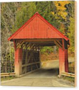 Autumn Colors At The Red Covered Bridge Wood Print